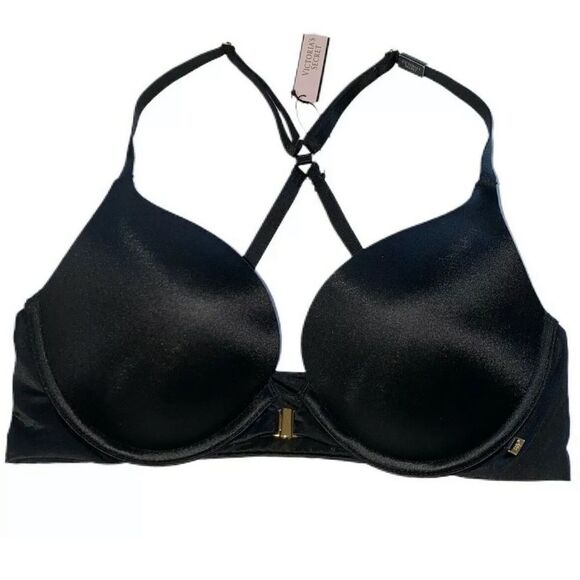 Victoria’s Secret Very Sexy Push up Padded Racerback Satiny bra black 32DDD - Picture 1 of 3